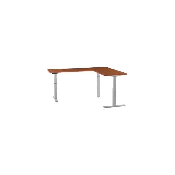 Global Equipment Interion L-Shaped Electric Height Adjustable Desk, 60"W x 24"D, Cherry W/ Gray Base 695777LCHGY - main
